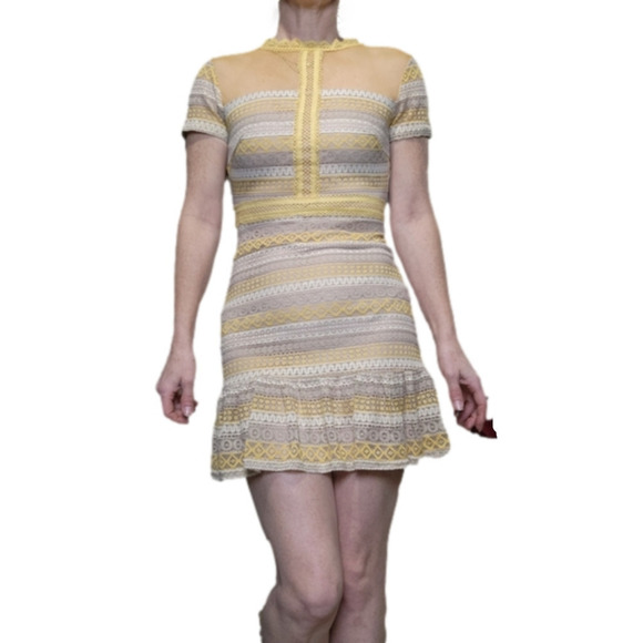SIZE XS Mini dress high neckline lace dress short sleeve FRANCESCA'S NWT - Picture 1 of 16